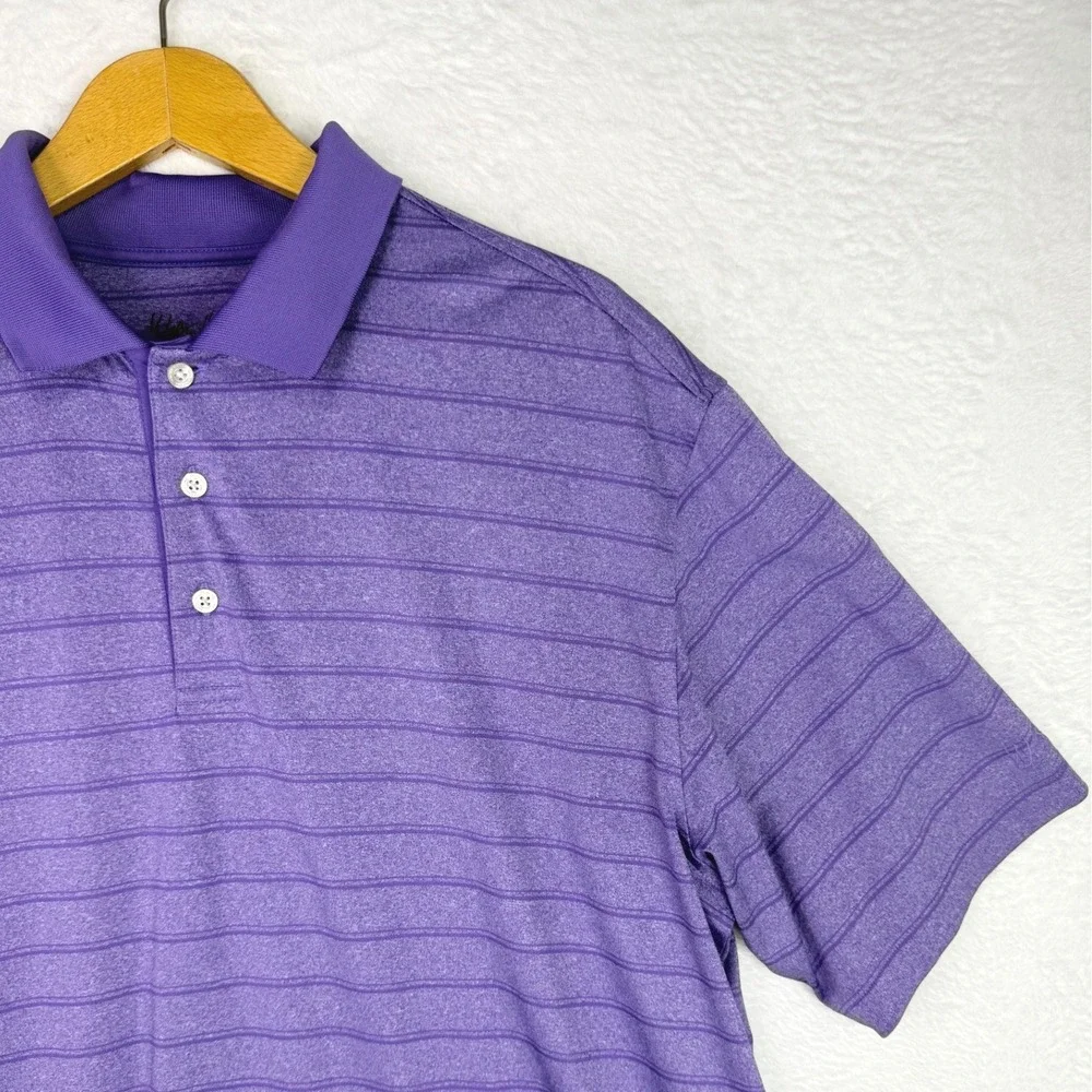 Walter Hagen Mens‎ Purple Striped Golf Polo Shirt Large Performance Short Sleeve